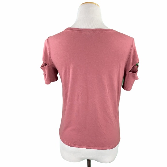 TopShop Dusty Rose Cute Cut Out Bow Sleeve Tee - Picture 6 of 12